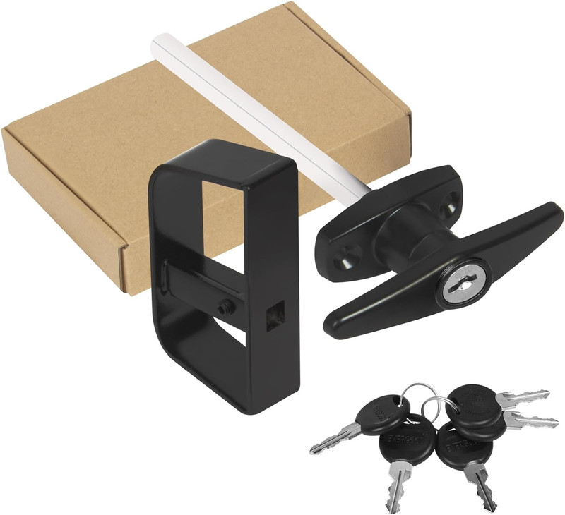 Shed Door Latch T-Handle Lock Kit with 5 Keys, Set 4½” and 5½” Stem Storage Barn