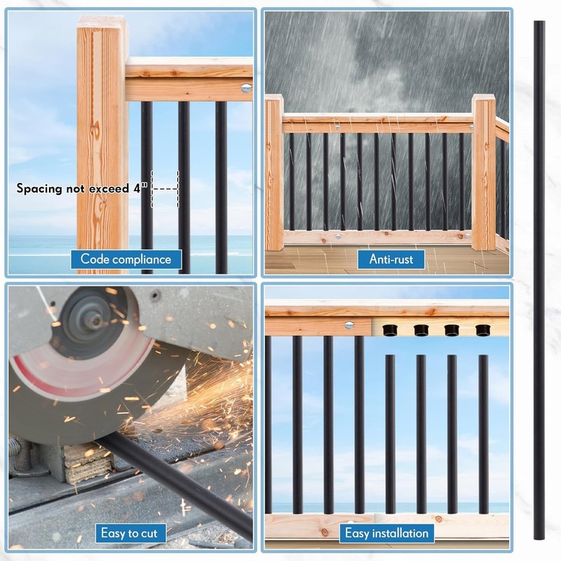151 Pcs Aluminum Deck Balusters 3/4 Inch Black Round Spindles 26 Inch New gallery