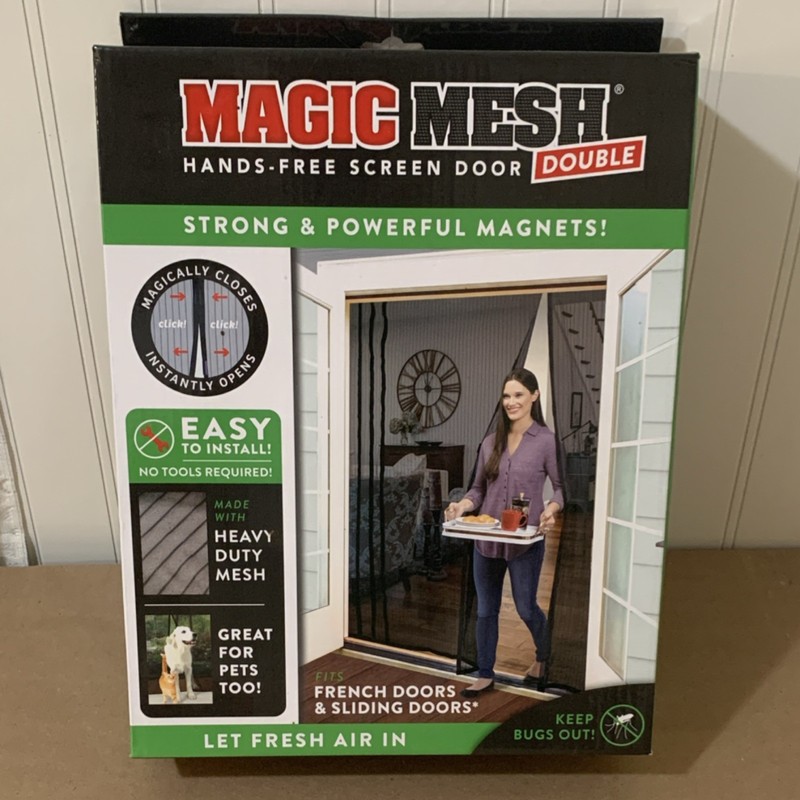 Magic Mesh Double Hands-Free Screen Door French/Sliding, Black, MM351112 New