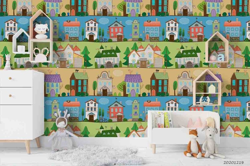 3D Houses Trees Cartoons Pattern Wall Murals Wallpaper Murals Wall Sticker gallery