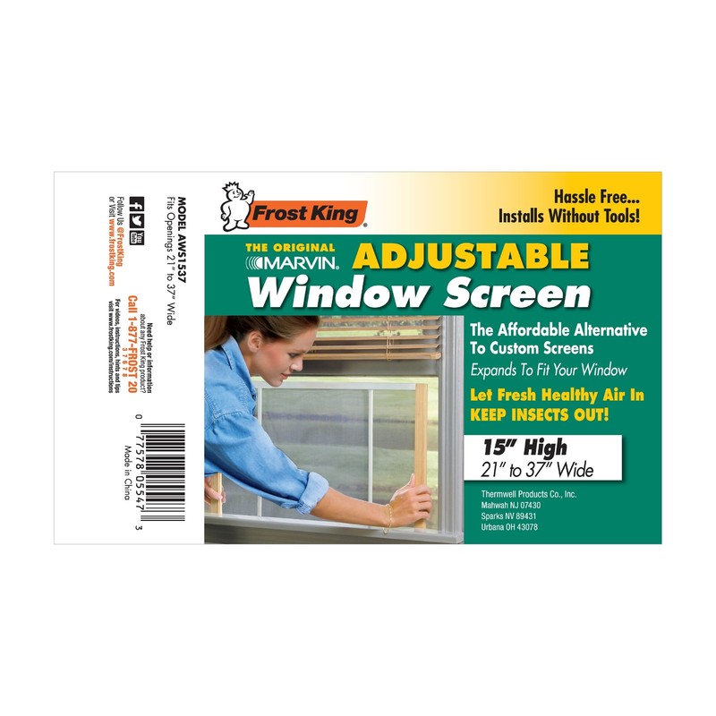 (2 pack)Marvin Adjustable Window Screen, 15" High with Wood Frame, 21 - 37" Wide gallery