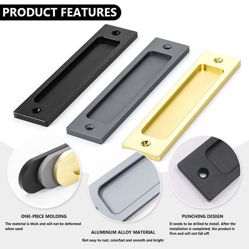 2 PCS Rectangular Recessed Door Pull Handle Metal Flat Backside Silver Flush gallery