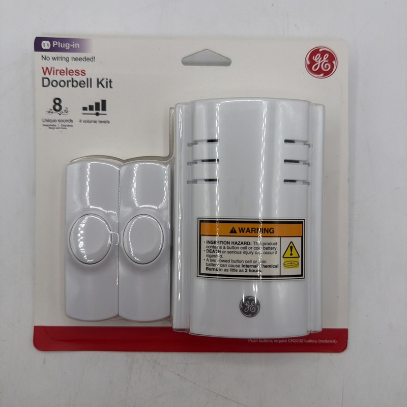 Ge 19300 Wireless Kit Plugin Receiver 2 Push Buttons Door Bell 8 Melodies Chime