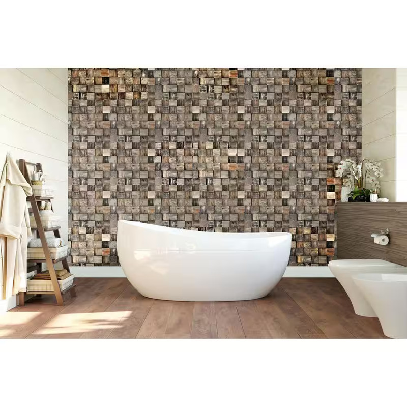 11-7/8 In. X 11-7/8 In. X 1/2 In. Reclaimed Boat Wood Mosaic Wall Tile Natural ( gallery