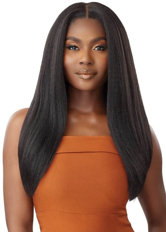 Outre 24in Kinky Straight Lace Closure Wig Human Hair Blend Honey Brown