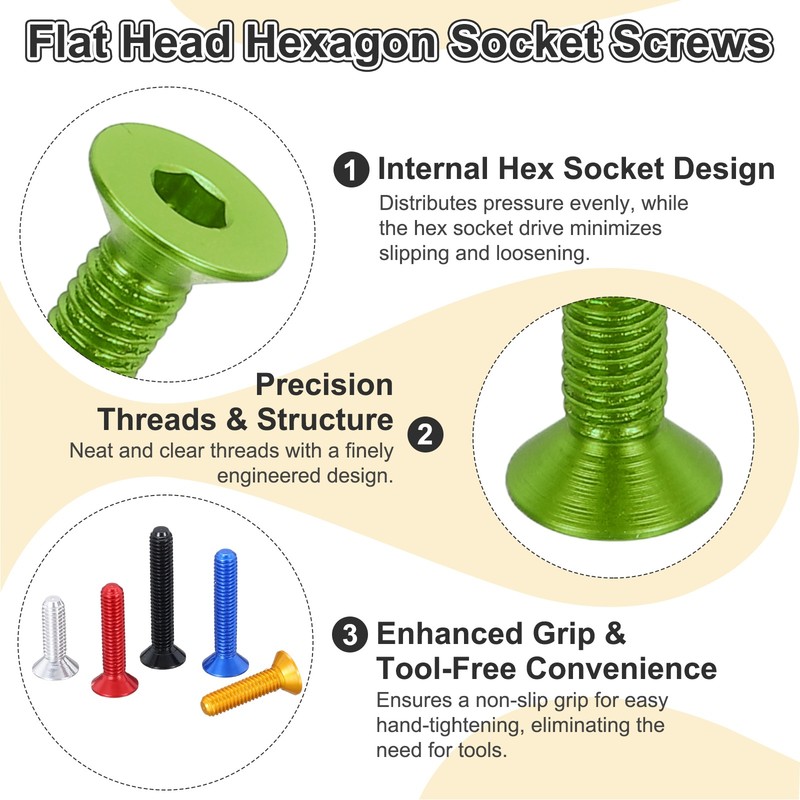 10Pcs Hex Socket Screws, M3x20mm Aluminum Alloy Flat Head Screw, Green gallery