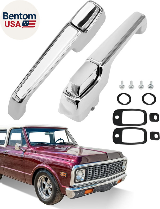 Metal outside Door Handles (Pair), Compatible with 1967-1972 Chevy C/K 10 20 30,