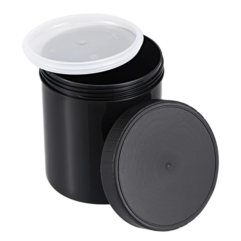 Empty Plastic Paint Pail with Lids 0.26 Gallon/1000mL Seal Container Black 2Pcs