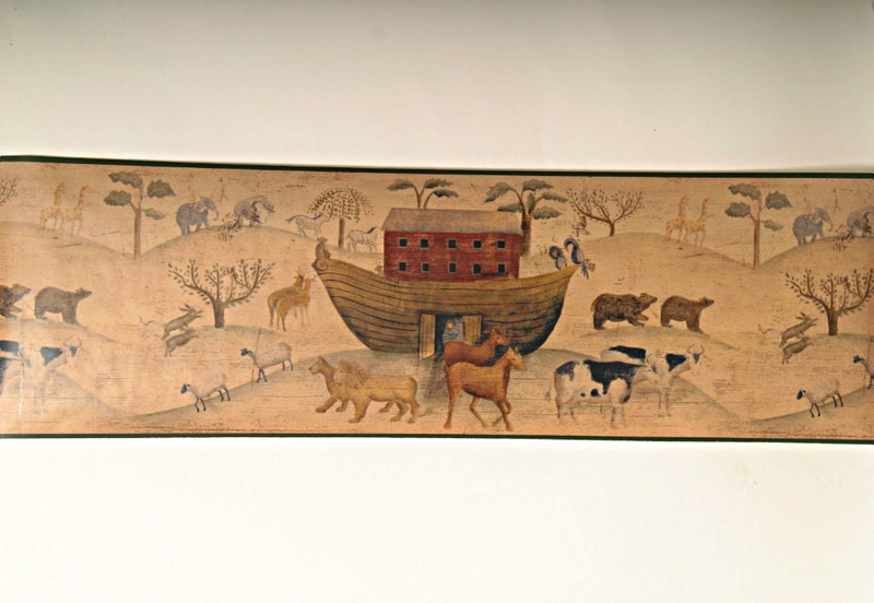 Primitive Country Rustic Noahs Ark Ship Animals Religious Wallpaper Border Green gallery