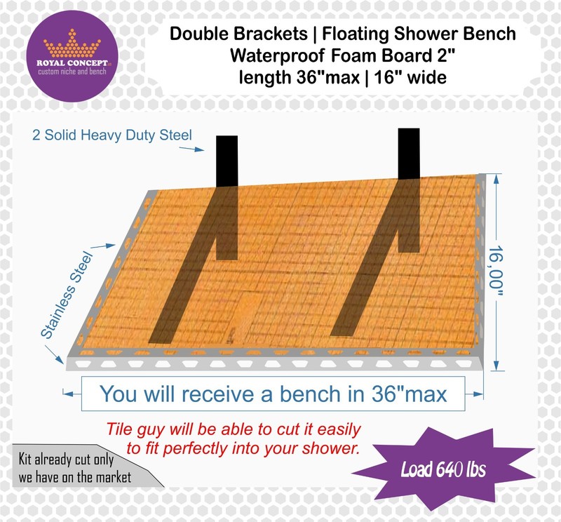 Walk-in Shower | Double Brackets Floating Bench - Kerdi-Board 2" - L 36 x W16 in gallery
