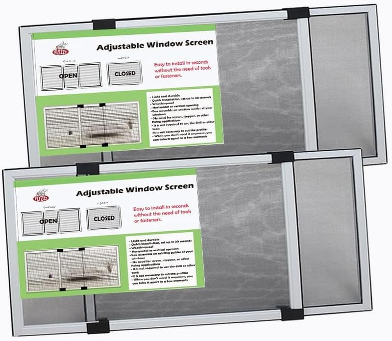 [FOR SMALL WINDOWS ONLY] Adjustable Screen , 2 Packs 10″ H X Fits 14″ to 24″ W