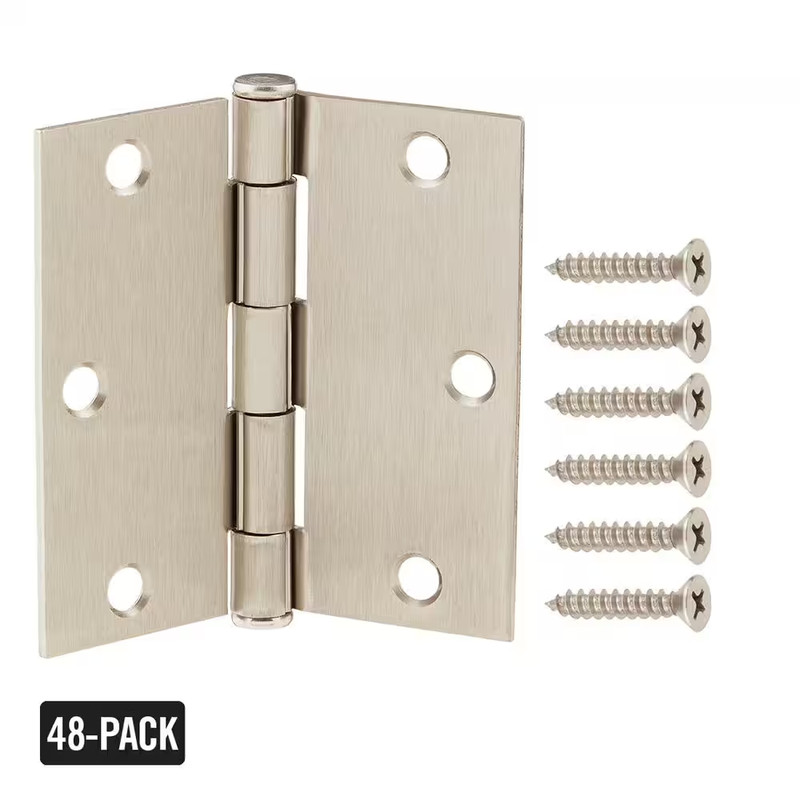 3-1/2 In. Square Corner Satin Nickel Door Hinge Value Pack (48-Pack)