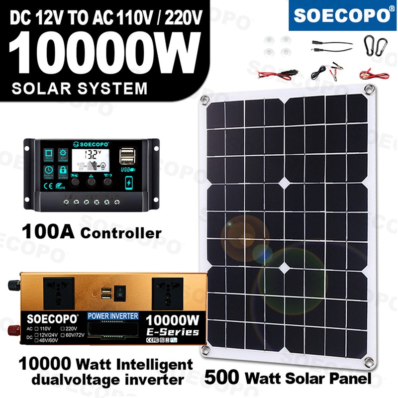 10000W Power Inverter Solar Generator With 200W Solar Panel Home Complete Set