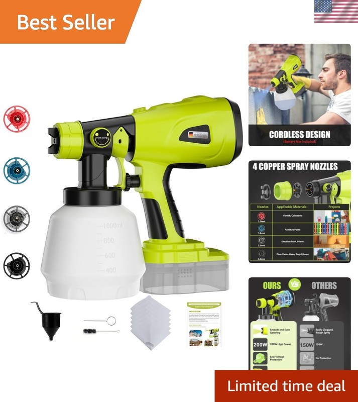 Cordless Paint Sprayer Compatible with Ryobi One+ 18V – 1000ML for Easy Painting