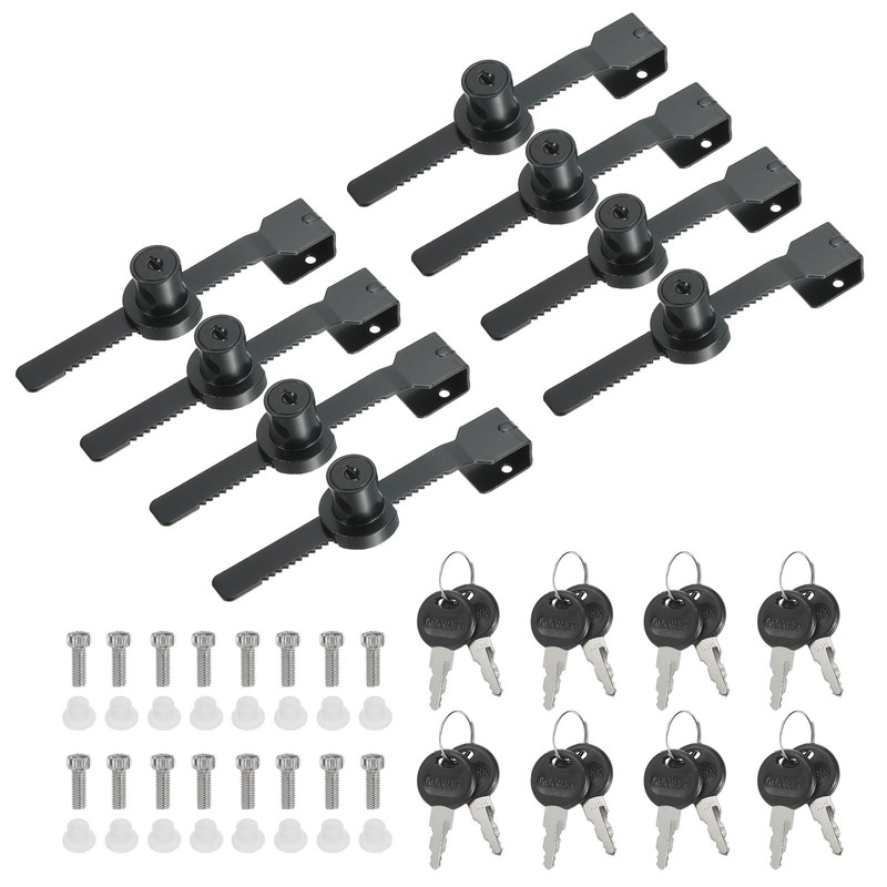 Glass Cabinet Lock, 8Pcs Keyed Different Single Swing Showcase Lock, Black