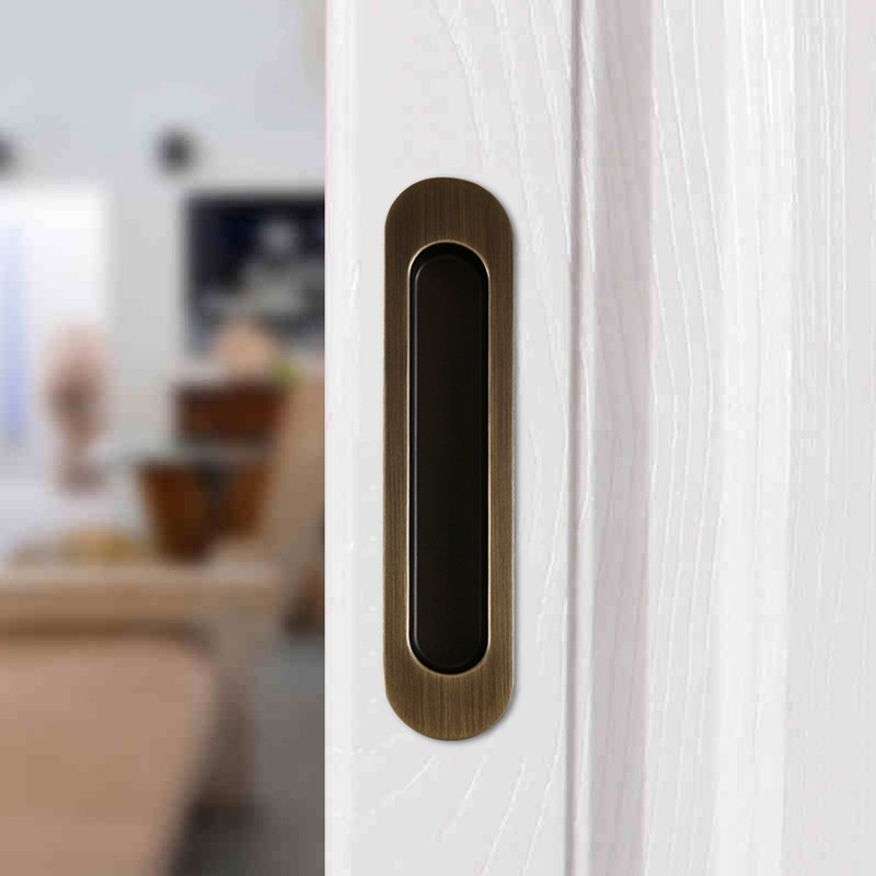 CCJH Sliding Door Handle with Key Lock Antique Brass and Antique Red Brass