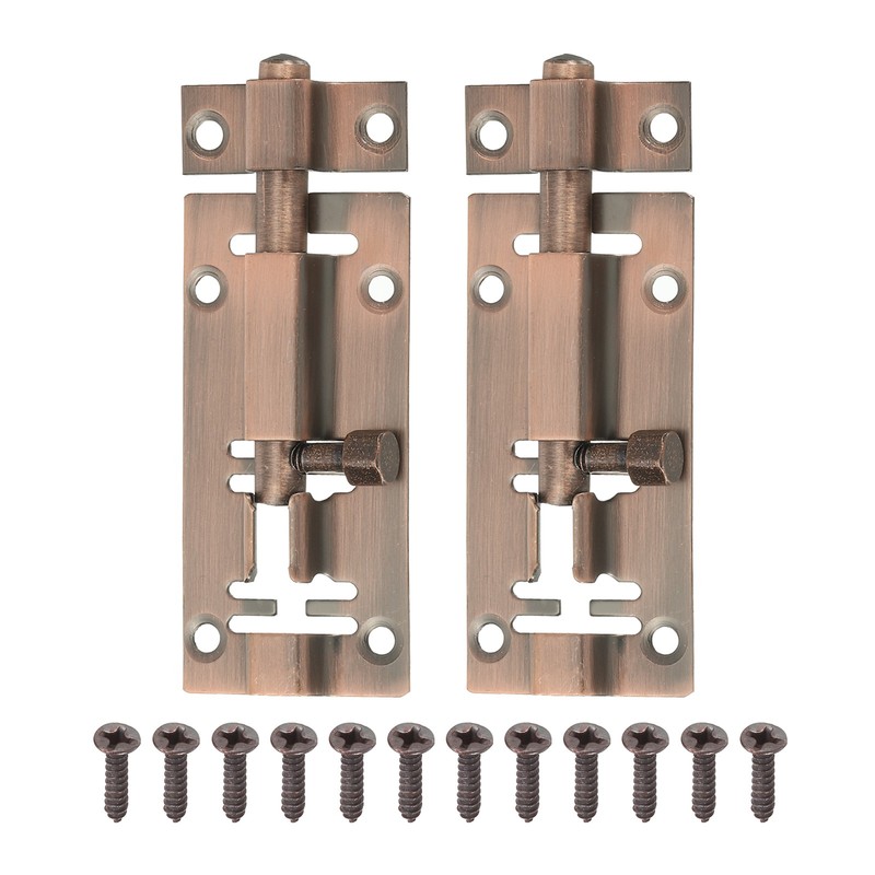 2 Pcs 2.87 x 1.38 Inch Barrel Bolt Door Latch Lock with Screws Red Bronze
