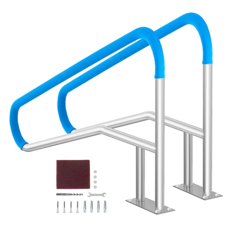 Pool Handrail, 2 PCS 55 x 32 inch Pool Railing, Stainless Steel with Base Plate