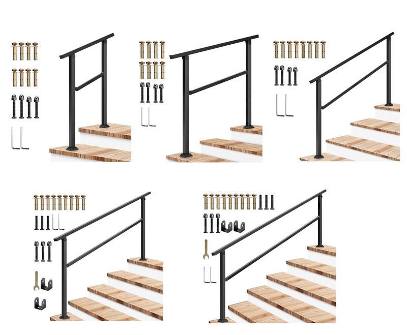 2/3/4/5/6 Steps Outdoor Wrought Iron Handrail,Adjustable Height Stair Railing