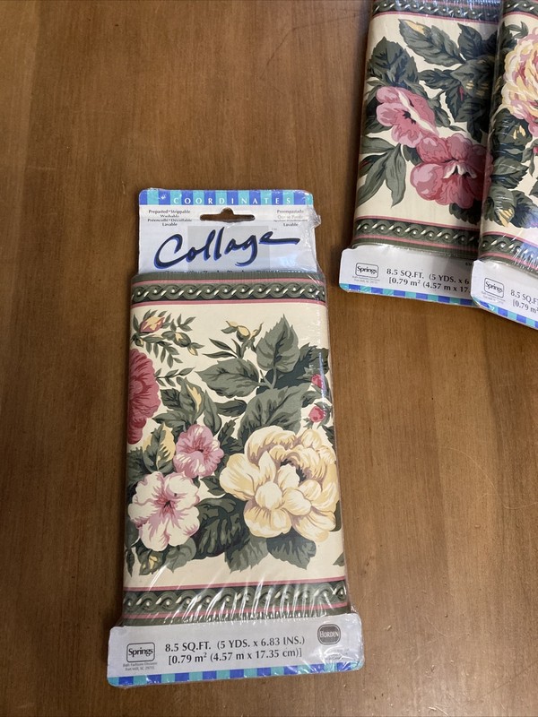 Pink Yellow Roses Cream Back Prepasted Wallpaper Borden Border New 5yd WFP5498