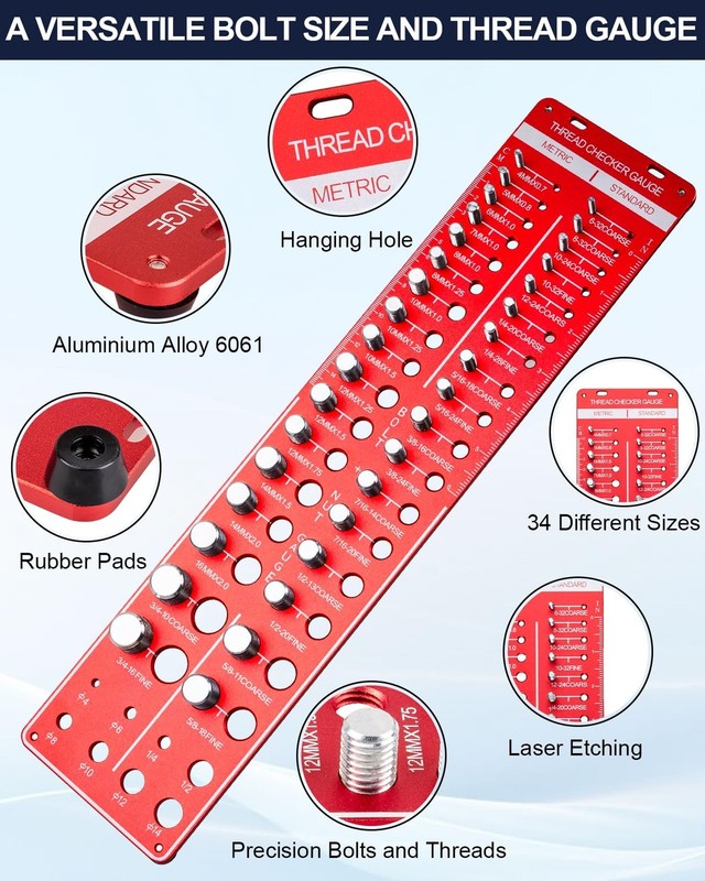 Thread Checker, 42 Nut and Bolt Thread Checker, Thread Gauge Solid Bolts with... gallery