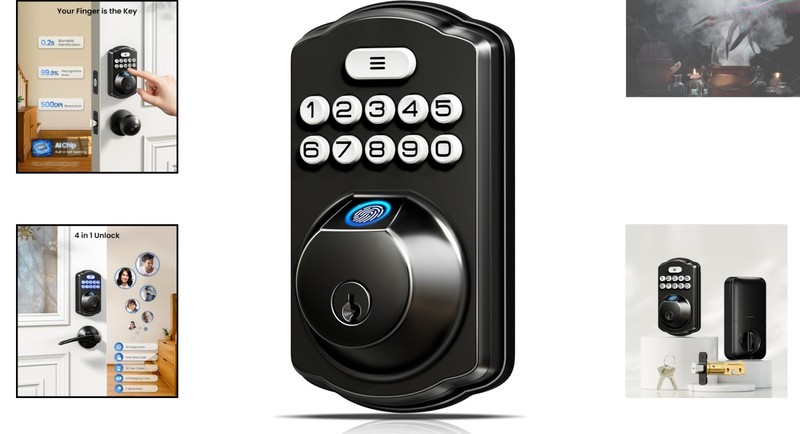 Smart Fingerprint Deadbolt Lock - Easy Install, 20 User Codes, Matte Black gallery