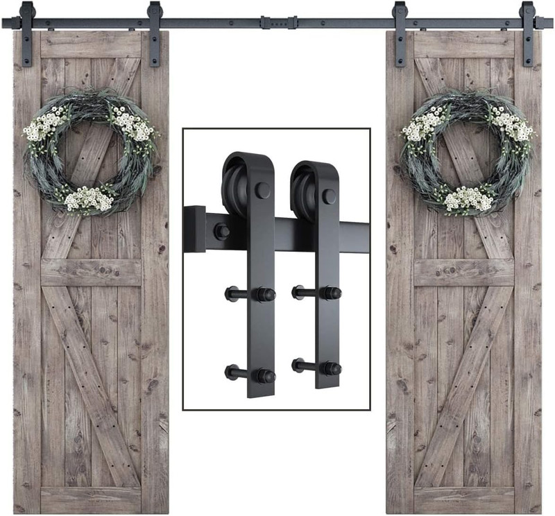 SMARTSTANDARD 8 FT Double Barn Door Hardware Kit, Sliding Door Track-Smoothly an gallery