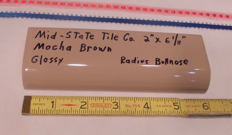1pc. *Mocha – Brown* Glossy Ceramic Radius Mud Cap Bullnose Tile; by Mid-State