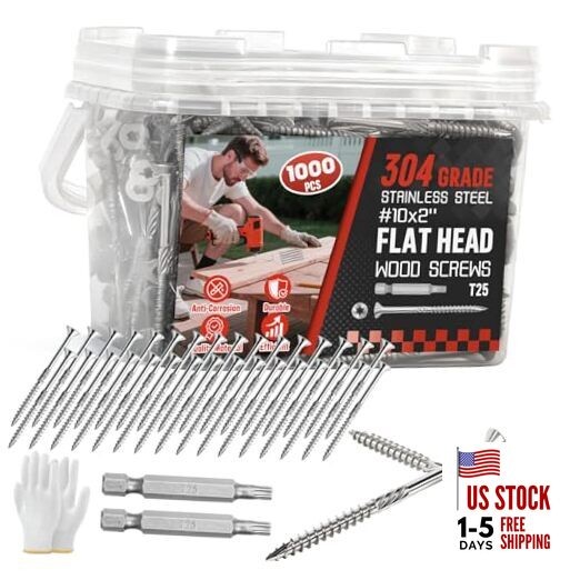 #10×2 Inch 304 Stainless Steel Deck Screws 1000 PCS – #10 x 2″ 1000Pcs