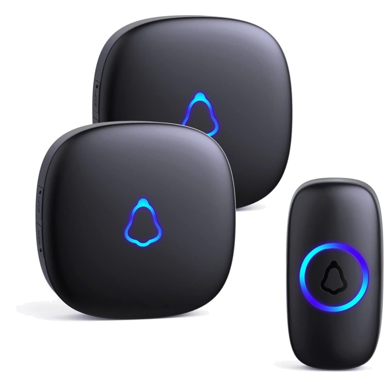 Wireless Doorbell Kit, 58 Chimes, LED, 1000Ft Range, Black