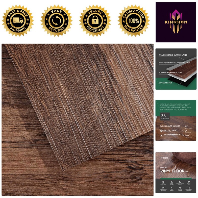 Transform Your Space with 54 Sq.Ft Peel and Stick Vinyl Flooring – Stylish Brown