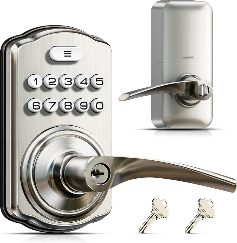 Keypad Door Lock with Handle, Keyless Entry for Front Door & Bedroom, Electronic