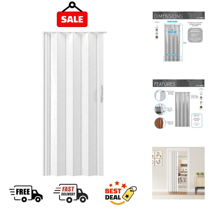 Studio Series 32″ W x 80″ H PVC Foldable Accordion Door, Trimmable, Flexible …