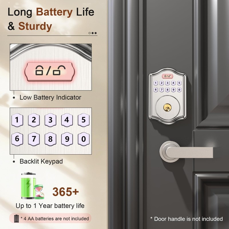 Keyless Entry Door Lock with Code Electronic Keypad Deadbolt with 2 Keys Smar... gallery