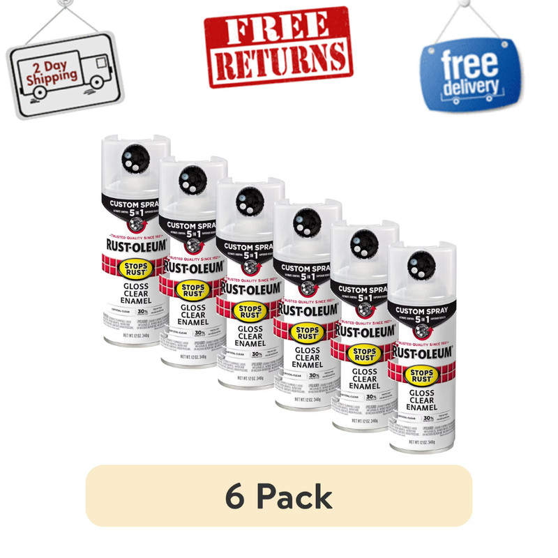 6PK Clear, Rust-Oleum Stops Rust Custom Sprays 5 in 1 Gloss Spray Paint, 12 oz