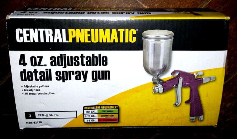 Central Pneumatic 4oz. Adjustable Detail Spray Gun -Gravity Feed- Item #92126
