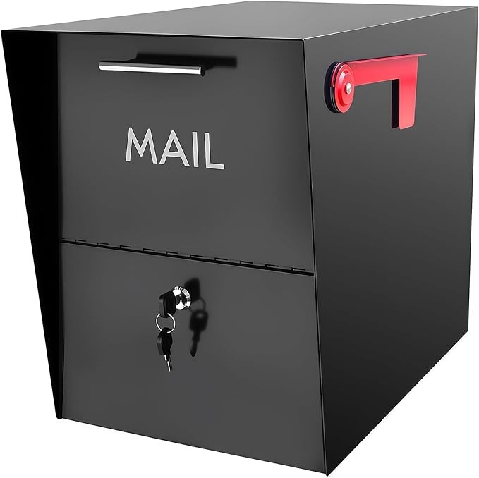 XL Galvanized Steel Post-Mount Locking Mailbox with Flag and 2 Keys