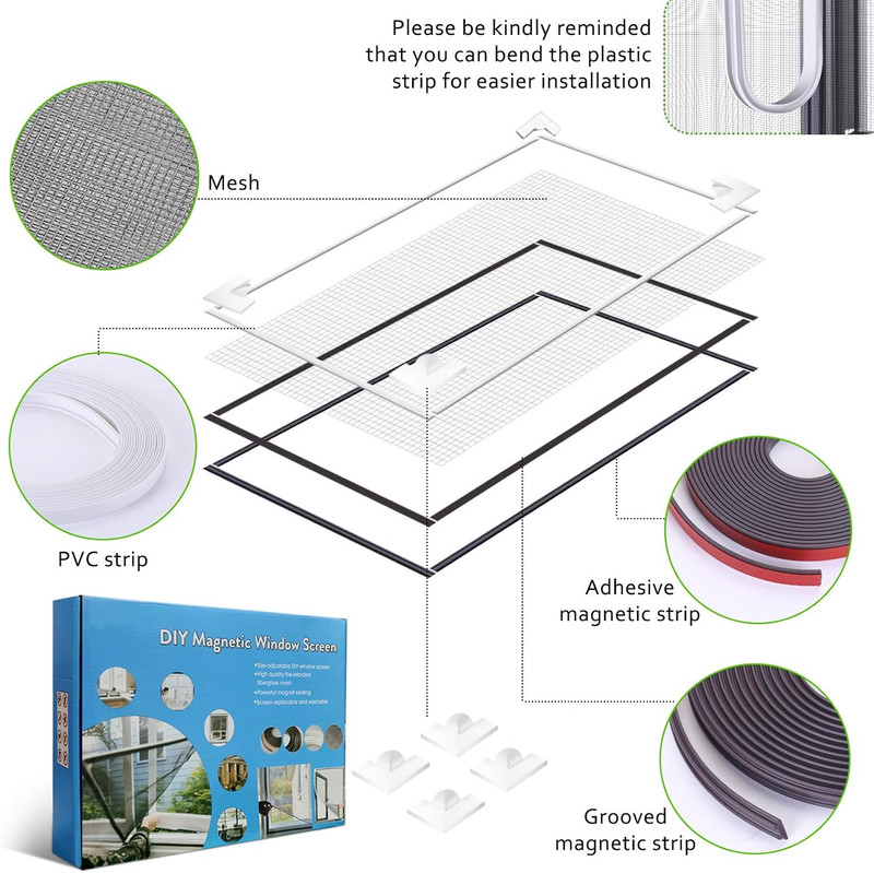 Magnetic Window Screen Adjustable DIY Window Net Fiberglass Fine Mesh Screen Pro gallery