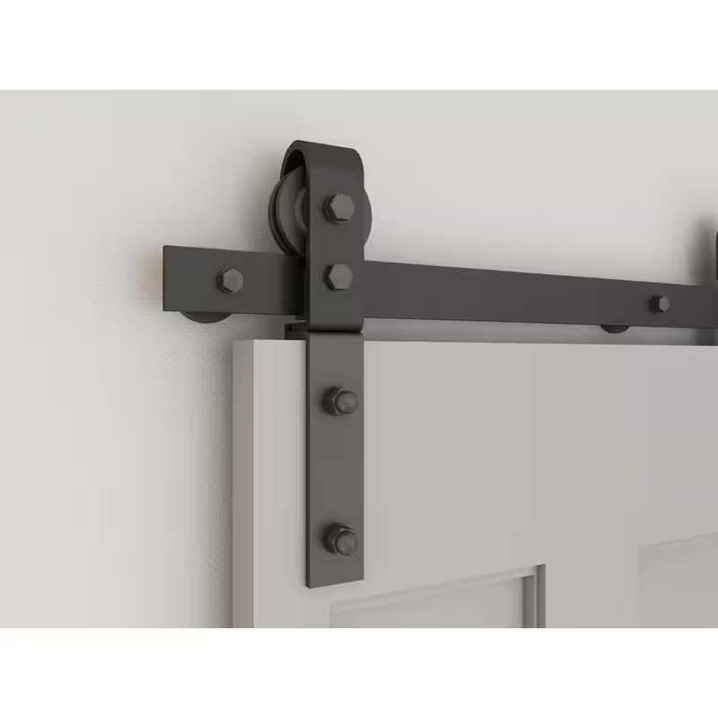 42 In. Black Single Bi-Fold Front Mount Sliding Barn Door Track and Hardware Kit gallery