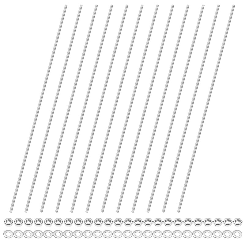 12-Pack Fully Threaded Rod, M4x330mm 304 Stainless Steel Right Hand with Nuts