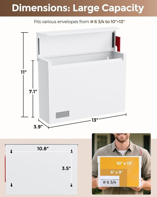 White Modern Metal Wall Mount Mailbox with Flag Kit - Eco-Friendly Design gallery