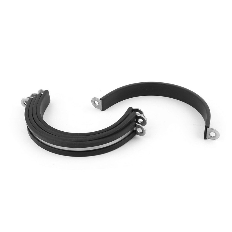 75mm Dia Rubber Lined U Shaped Wire Cable Hose Pipe Clamps Clips Balck 5 Pcs