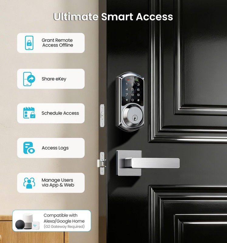VE06-L Smart Locks with 2 Lever Handle Set, App Control, Keyless Entry Deadbo... gallery
