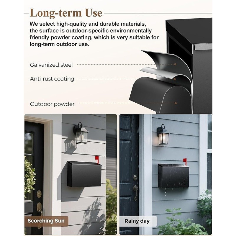 Durable Rustproof Mailbox W/ Flexible Installation Red Flag Notification System gallery