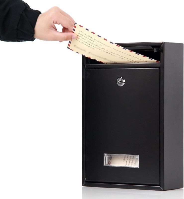 Secure Key Lock Drop Mailbox, Medium Capacity, Weatherproof Black Steel Design gallery
