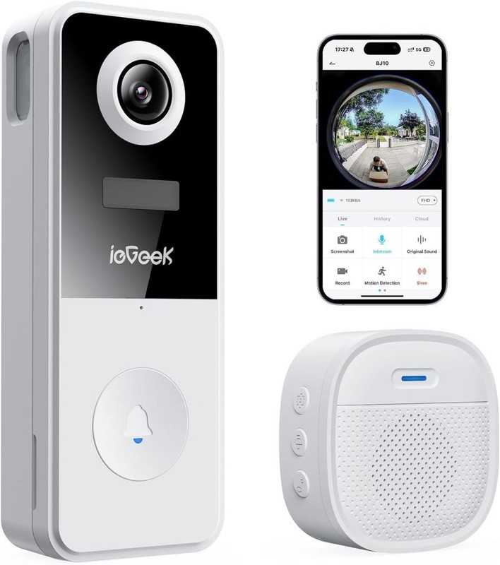 3MP Wireless Doorbell Camera No Subscription, 180° Head-to-Toe View 2-Way Talk