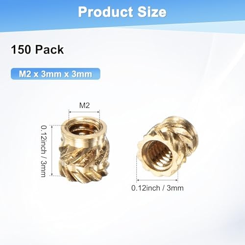 -Pack Threaded Inserts Brass Female Knurled Metric Nuts M2 x 3mm x 3mm 150 gallery