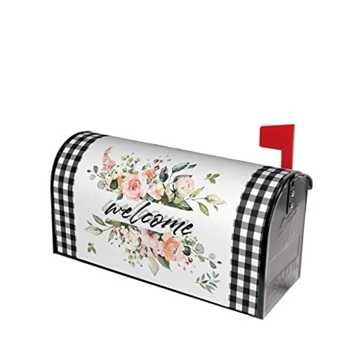 Flowers Spring/Summer Welcome Mailbox Cover Plaid 21x18 in Plaid Welcome 1