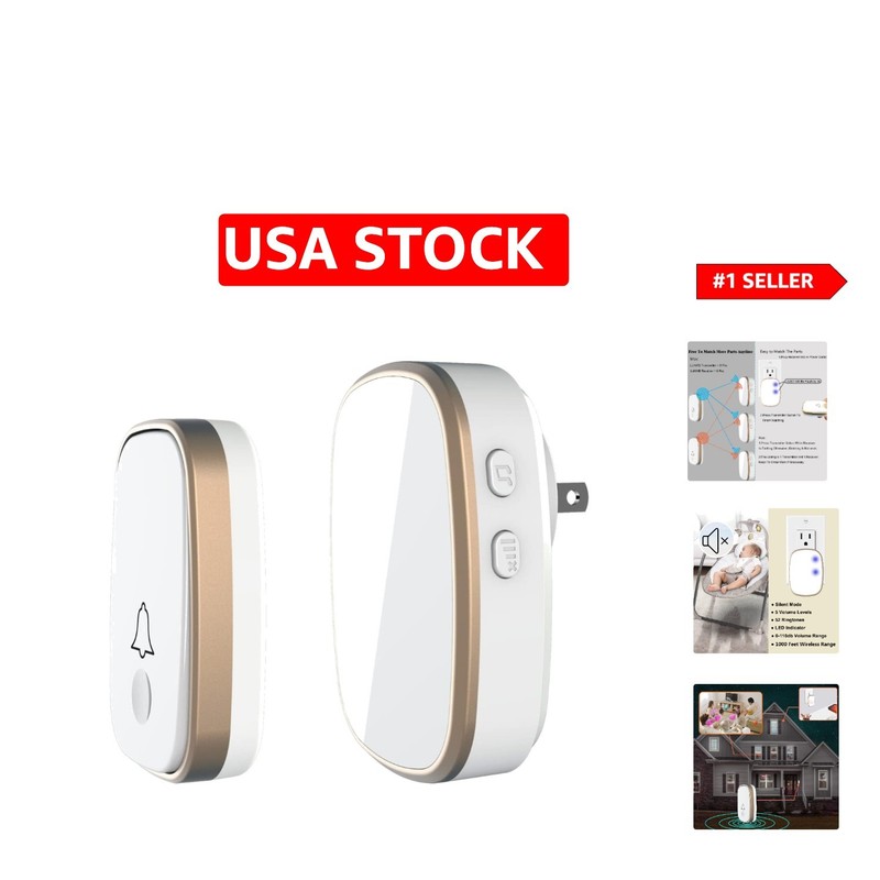 Versatile Wireless Doorbell – 5 Volume Levels, 1000ft Range & LED Alerts