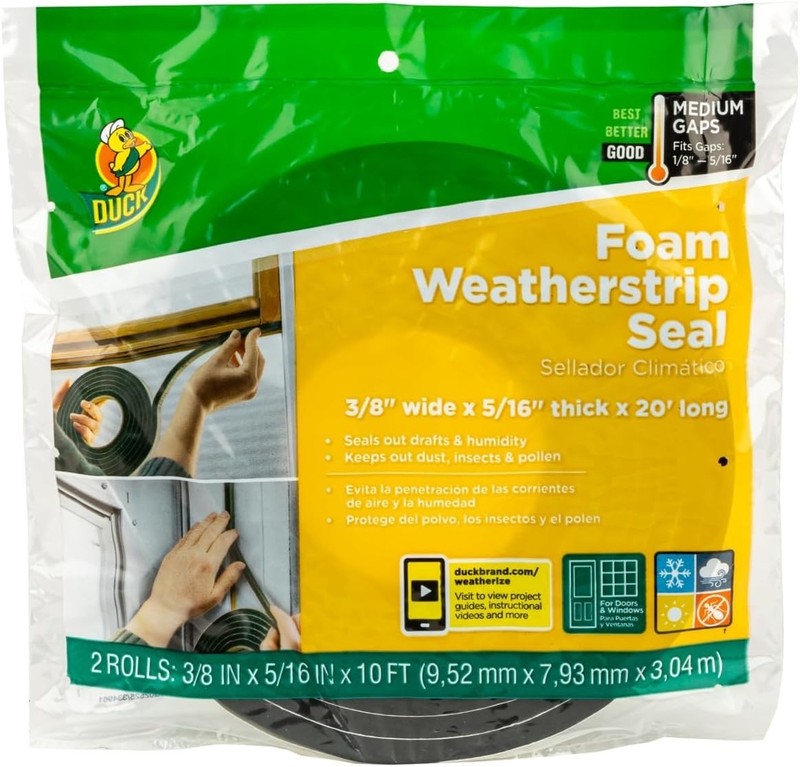 DUCK Weatherstrip Seal 3/4” Wide x 3/8” x 10ft Self Adhesive Foam • (3 pks)